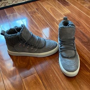 Marc Fisher Sana sneaker bootie in Dark Gray Suede worn twice